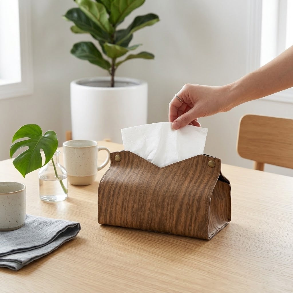 Modern V-Shape Leather Tissue Box