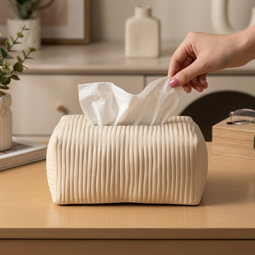 Modern Fluted Ceramic Tissue Box