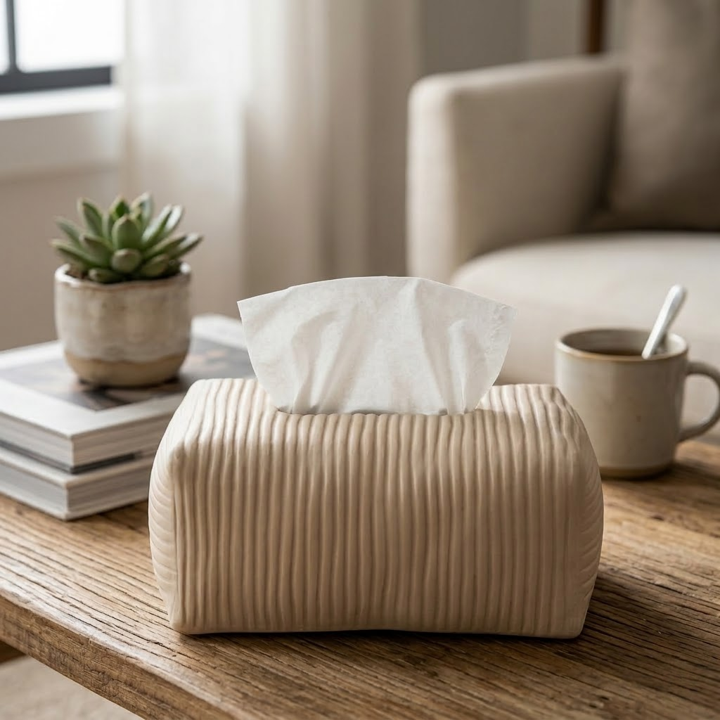 Modern Fluted Ceramic Tissue Box